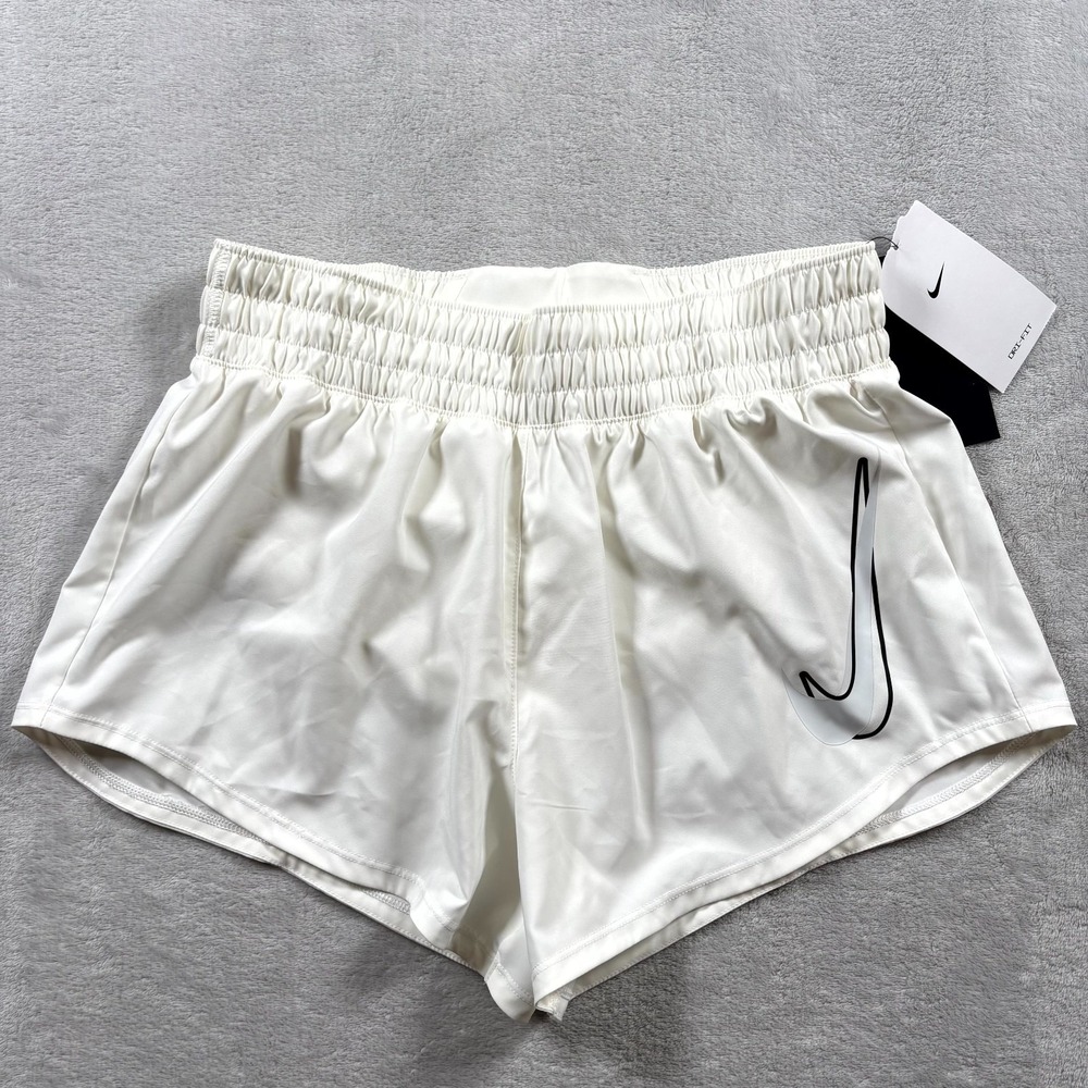 Nike Dri Fit One Mid Rise Brief Lined Running Shorts Women Small White Loose Fit